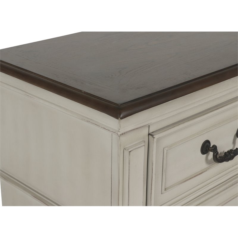 Pemberley Row Solid Wood Antique White Nightstand Rectangular Velvet Lined Drawers 28