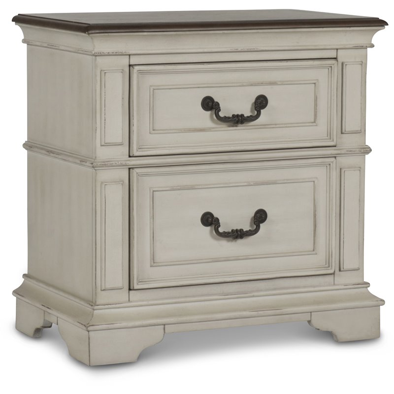 Pemberley Row Solid Wood Antique White Nightstand Rectangular Velvet Lined Drawers 28