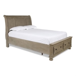 Pemberly Row Contemporary Solid Wood Engineered Wood King Bed in Pewter