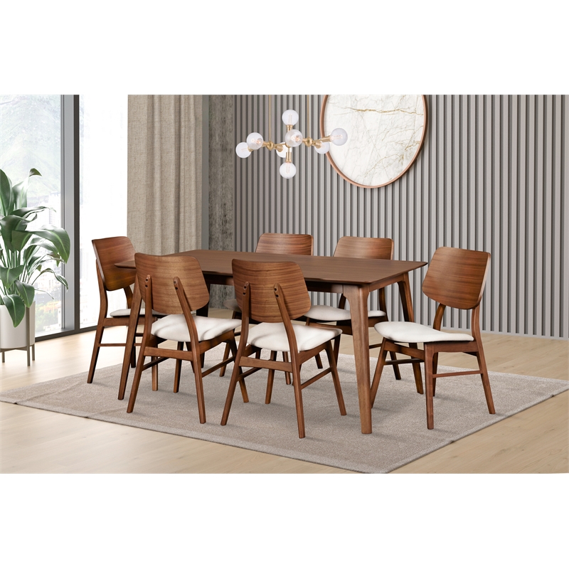 Pemberly Row 7-piece Mid-Century Modern Wood Dining Set in Walnut
