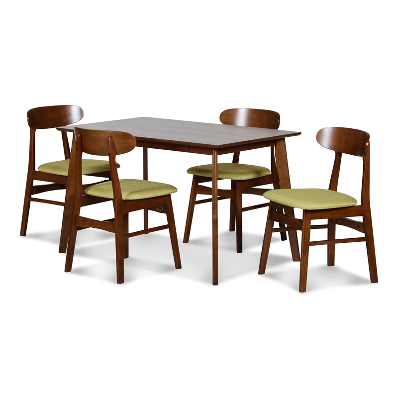 Pemberly Row 5-Piece Mid-Century Modern Wood Dining Set in Green