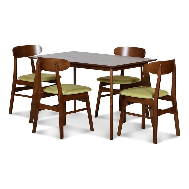 Pemberly Row 5-Piece Mid-Century Modern Wood Dining Set in Green