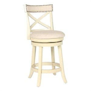 Pemberly Row Traditional 24&quot Wood Counter Stool with Fabric Seat in Ant White