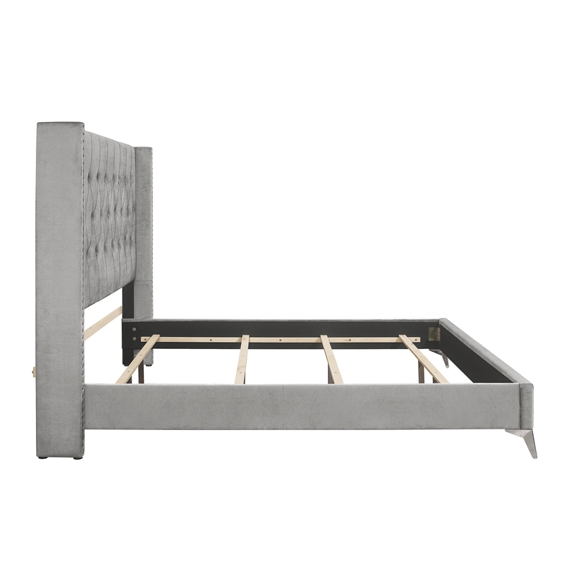 Pemberly Row Contemporary Solid Wood King Panel Bed in Gray Finish