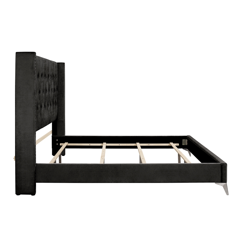 Pemberly Row Contemporary Solid Wood California King Panel Bed in Black