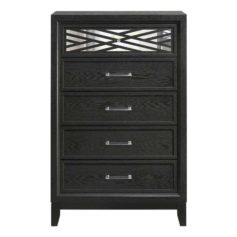 Pemberly Row Contemporary 5-Drawer Solid Wood Chest in Black