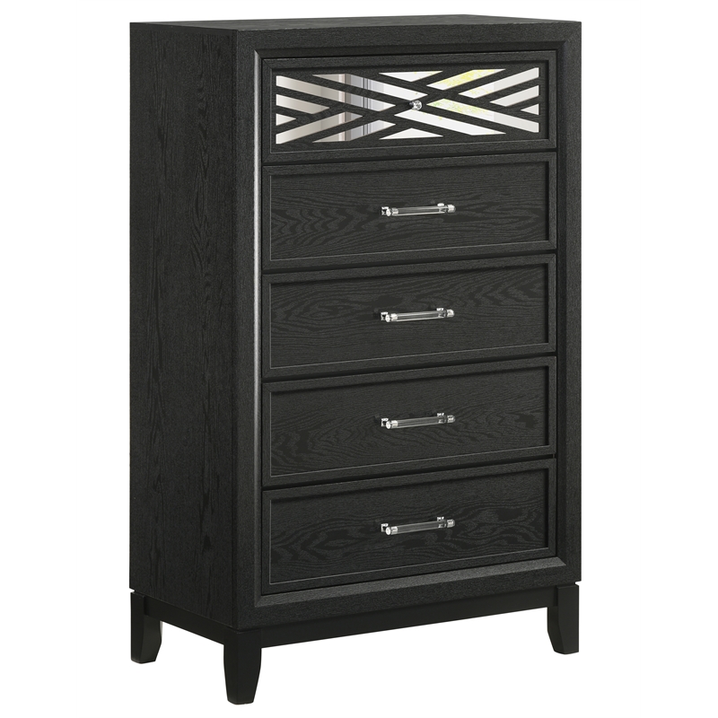 Pemberly Row Contemporary 5-Drawer Solid Wood Chest in Black