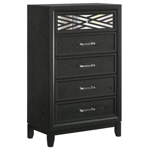 Pemberly Row Contemporary 5-Drawer Solid Wood Chest in Black