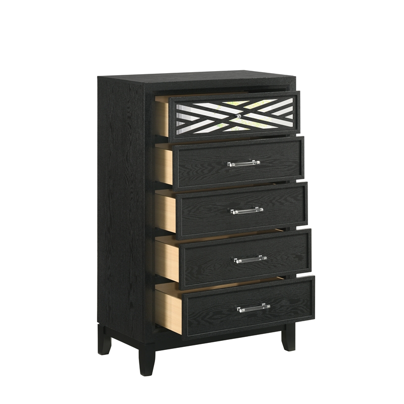 Pemberly Row Contemporary 5-Drawer Solid Wood Chest in Black