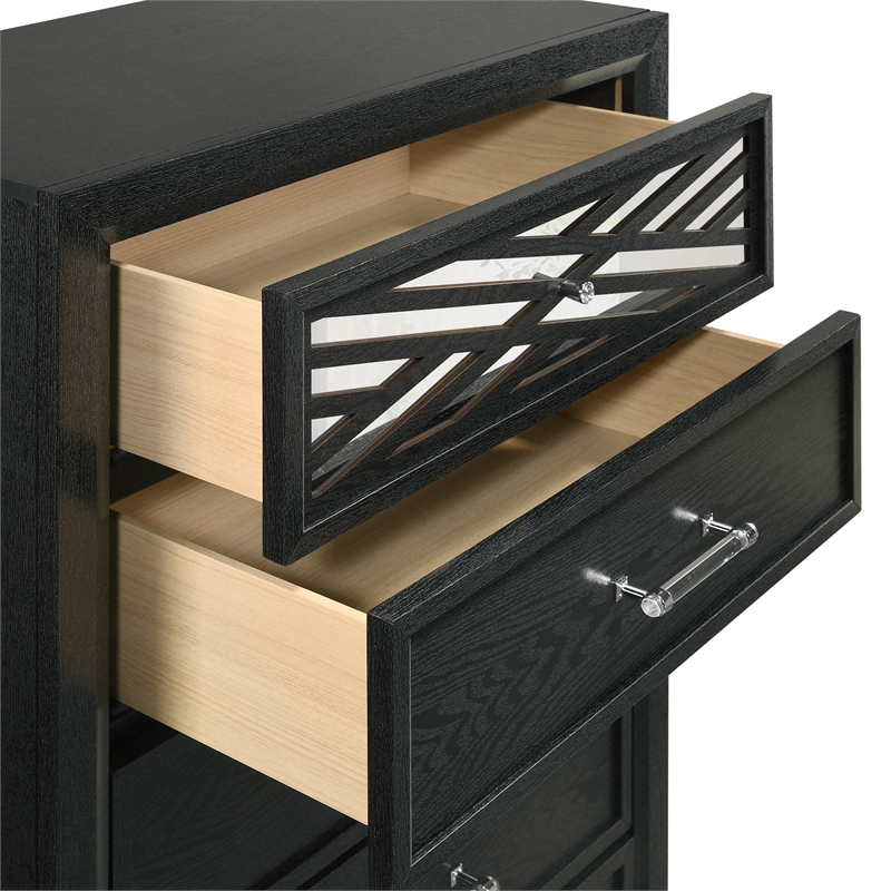 Pemberly Row Contemporary 5-Drawer Solid Wood Chest in Black