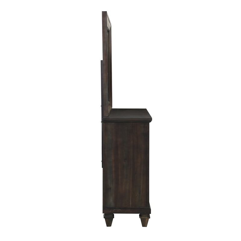 Pemberly Row Modern Solid Wood Dresser with Mirror Set in Walnut