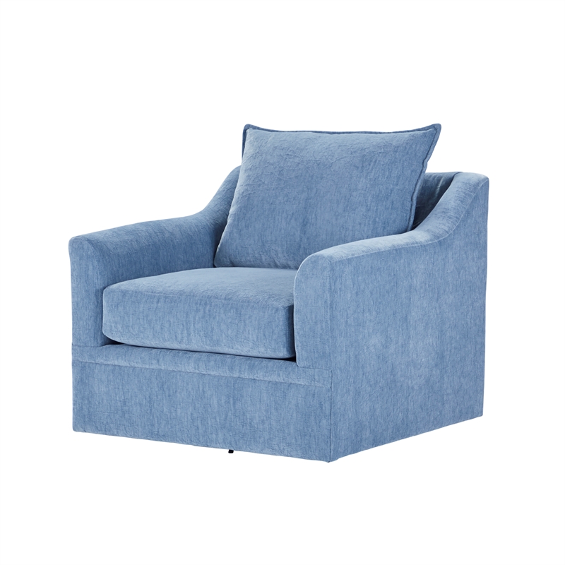 Pemberly Row Transitional Polyester Fabric Swivel Chair in Blue Slate