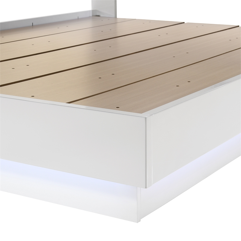 Pemberly Row Contemporary Solid Wood King Bed in White Gloss Laminate