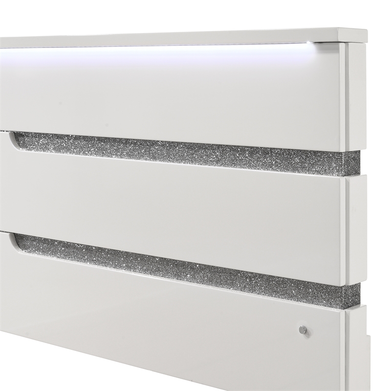Pemberly Row Contemporary Solid Wood King Bed in White Gloss Laminate