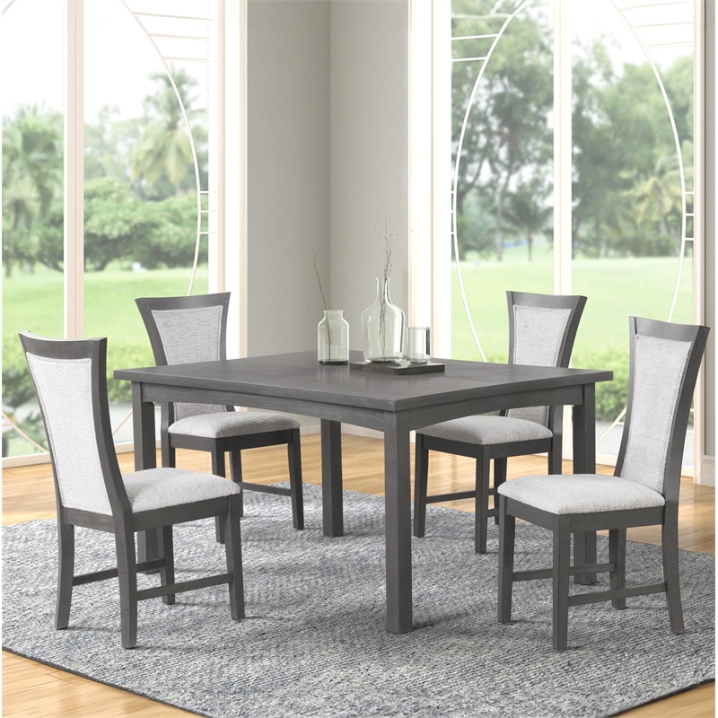 Pemberly Row Transitional 5-Piece Solid Wood Dining Set in Gray