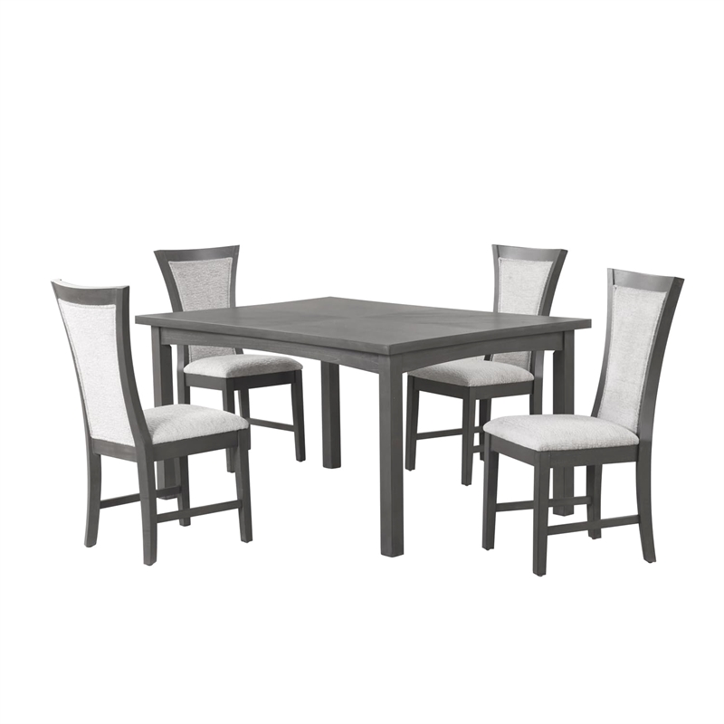 Pemberly Row Transitional 5-Piece Solid Wood Dining Set in Gray