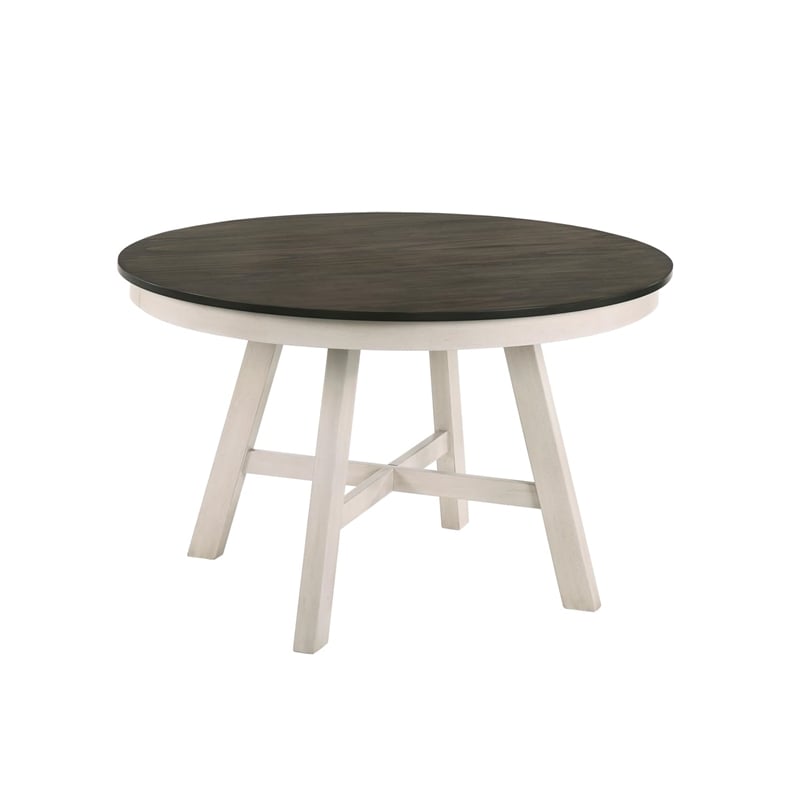 Pemberly Row Traditional Solid Wood Round Dining Table in White/Brown