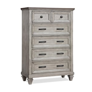 Pemberly Row Traditional Solid Wood 5-Drawer Chest in Vintage Cream