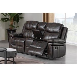 Pemberly Row Modern Faux Leather Console Loveseat w/Dual Recliner Brown