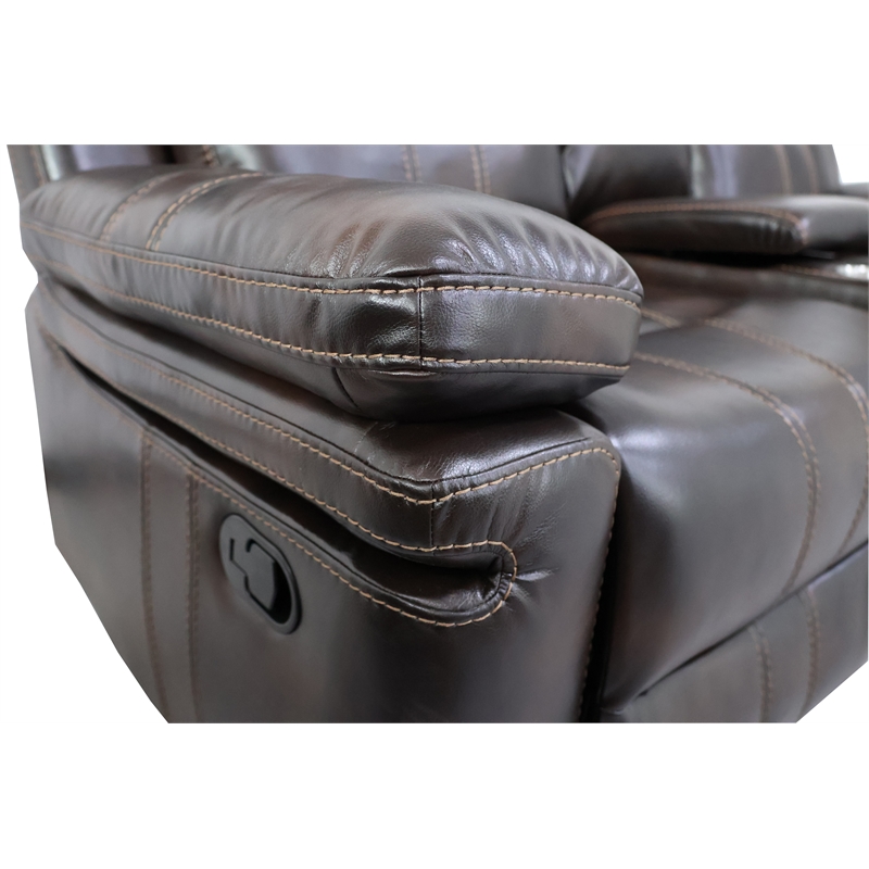 Pemberly Row Modern Faux Leather Console Loveseat w/Dual Recliner Brown