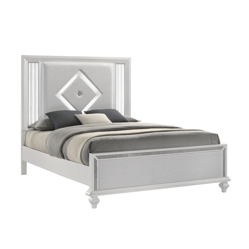 Pemberly Row Contemporary Solid Wood Queen Upholstered Bed in White