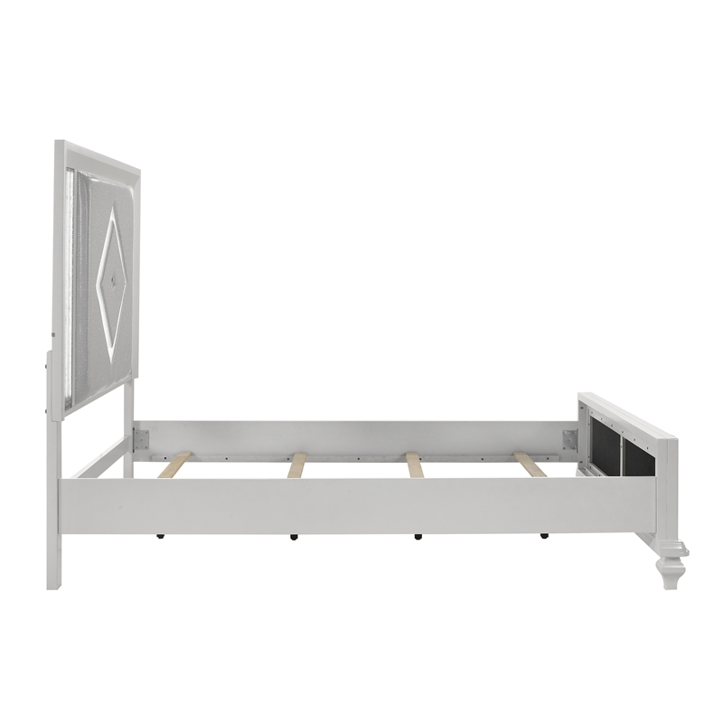 Pemberly Row Contemporary Solid Wood Queen Upholstered Bed in White