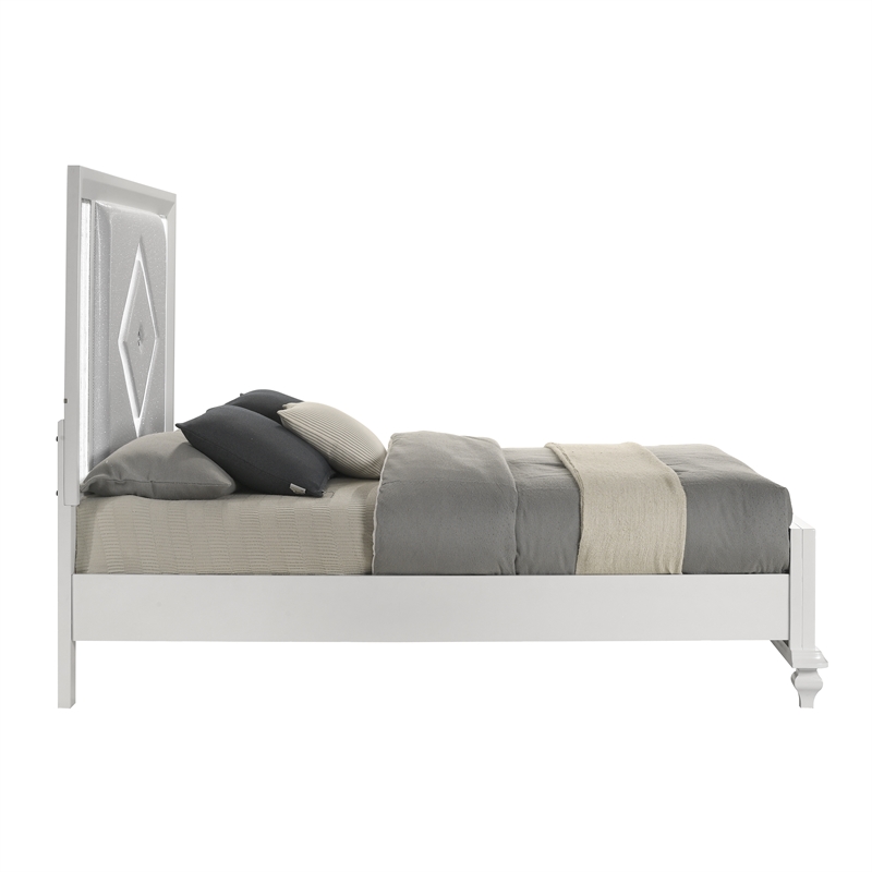 Pemberly Row Contemporary Solid Wood Queen Upholstered Bed in White