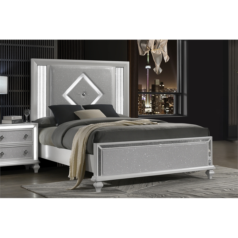 Pemberly Row Contemporary Solid Wood Queen Upholstered Bed in White