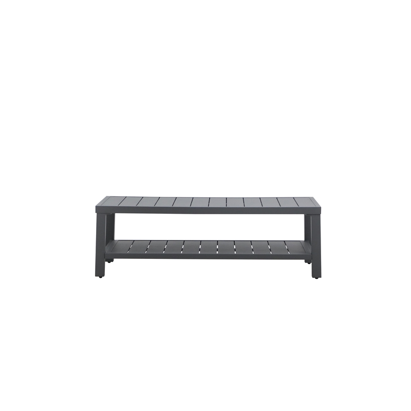 Pemberly Row Contemporary Metal Patio Coffee Table in Gray Finish