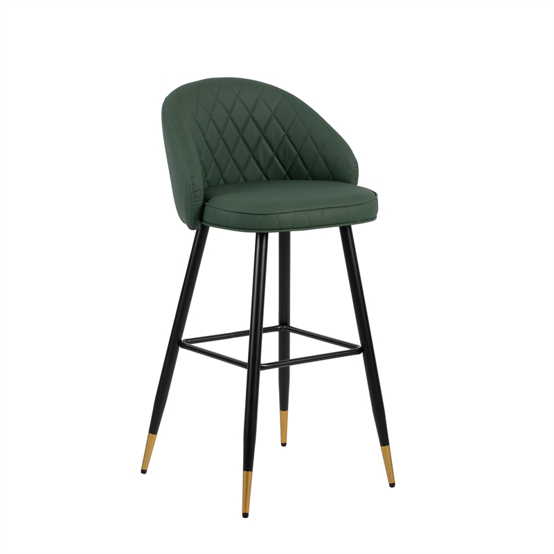 Pemberly Row Transitional Metal/Vegan Leather Bar Chair in Green (Set of 2)