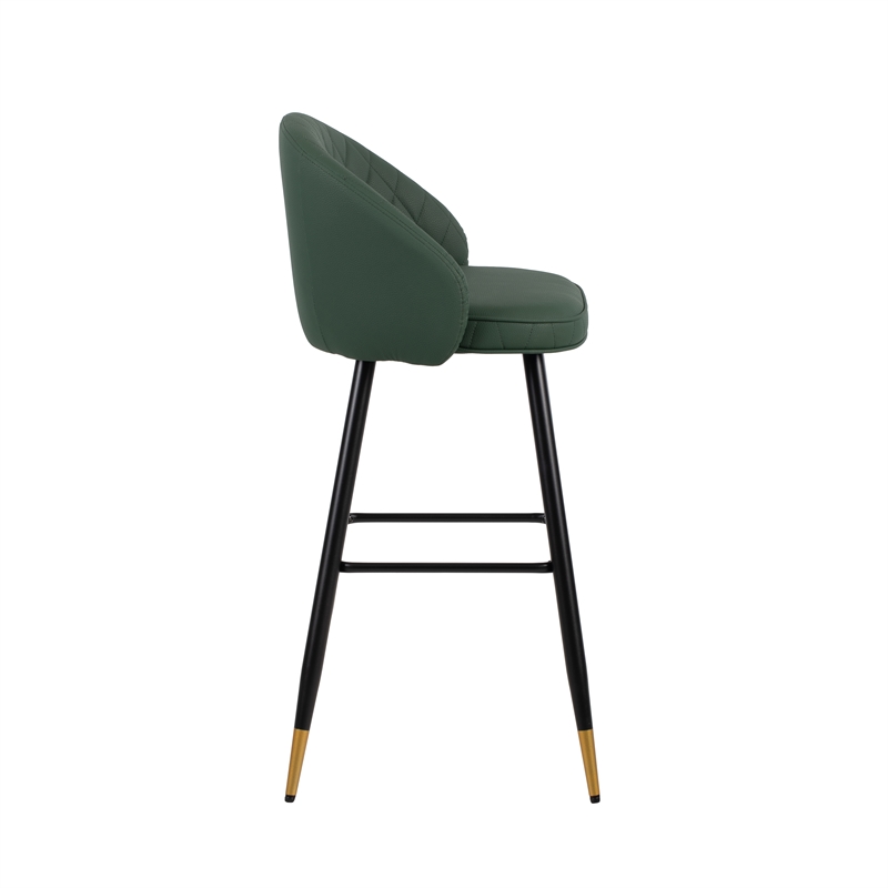 Pemberly Row Transitional Metal/Vegan Leather Bar Chair in Green (Set of 2)