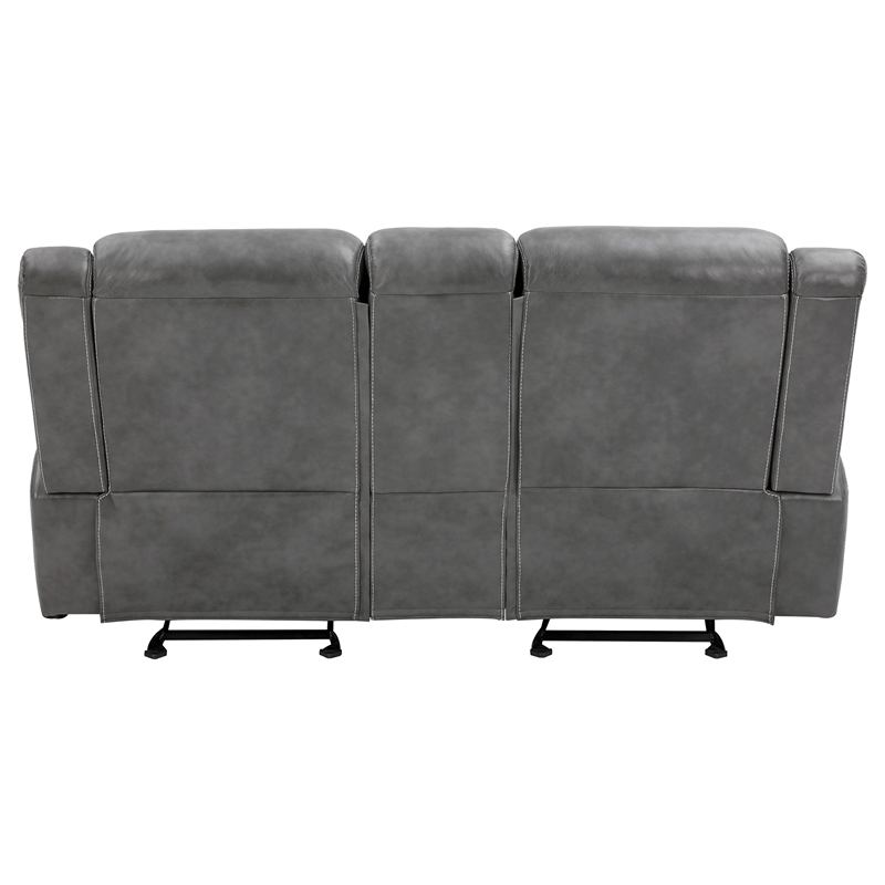 Pemberly Row Contemporary Faux Leather Motion Reclining Loveseat in Gray
