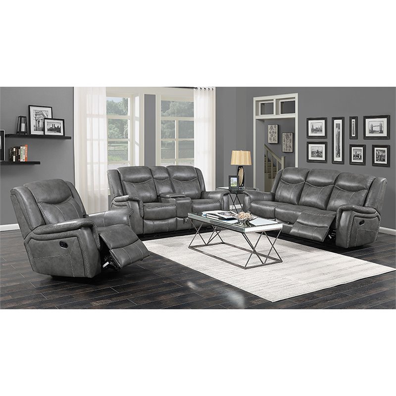 Pemberly Row 2-Piece Upholstered Faux Leather Motion Sofa Set in Gray