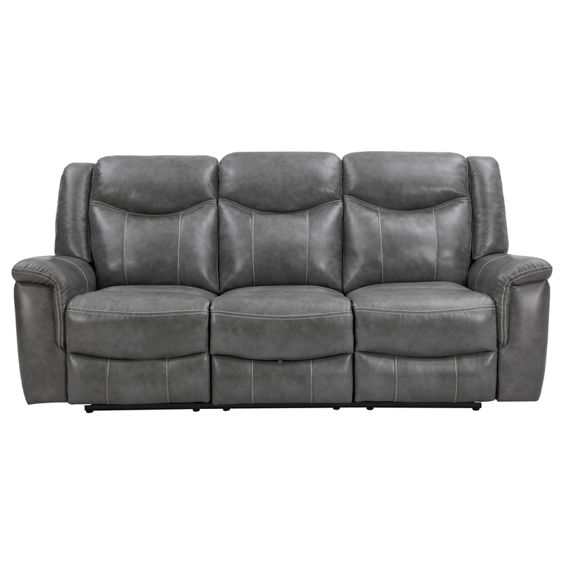 Pemberly Row Contemporary Upholstered Faux Leather Motion Sofa in Gray