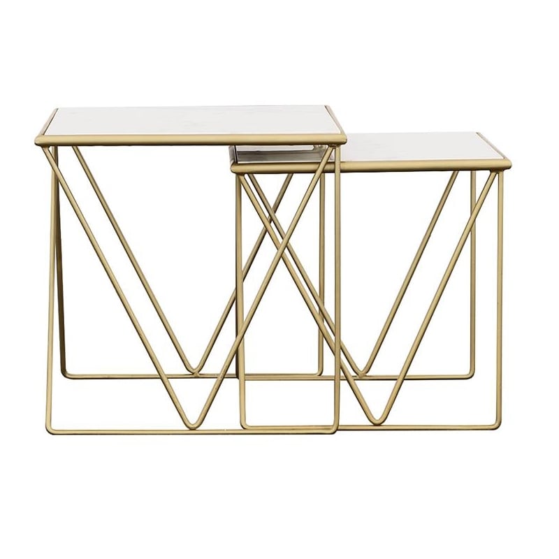 Pemberly Row 2-Piece Marble Top Nesting Table in White and Gold