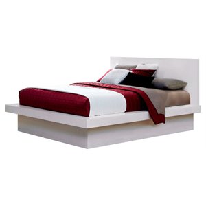 Pemberly Row Wood Queen Platform Bed with Rail Seating in White