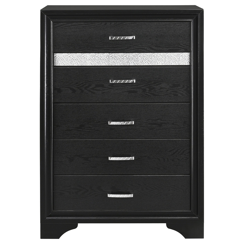 Pemberly Row Contemporary Wood 5-Drawer Rectangular Chest in Black
