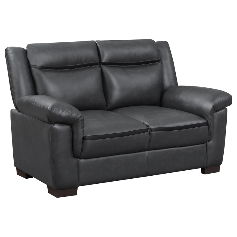 Pemberly Row Contemporary Faux Leather Pillow Top Arm Upholstered Gray Loveseat