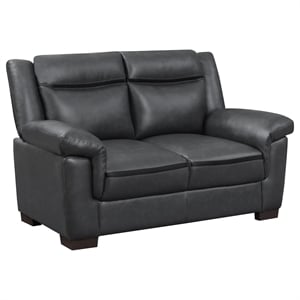 Pemberly Row Contemporary Faux Leather Pillow Top Arm Upholstered Gray Loveseat