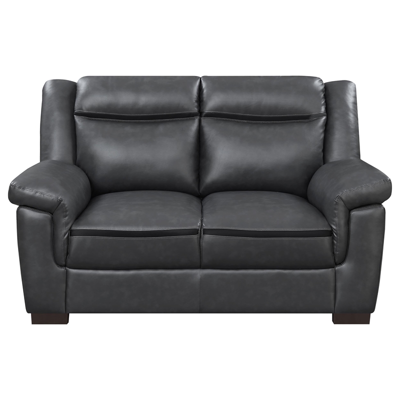 Pemberly Row Contemporary Faux Leather Pillow Top Arm Upholstered Gray Loveseat