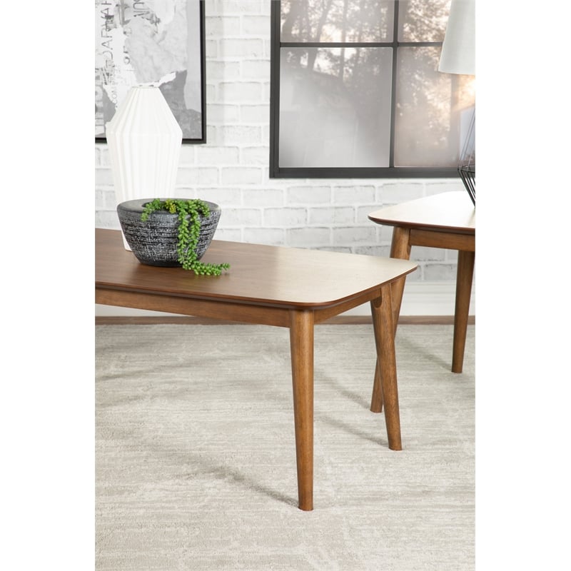 Pemberly Row 3-Piece Wood Occasional Coffee Table Set in Natural Walnut