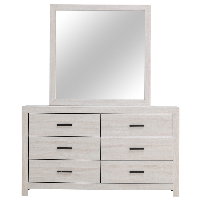 Pemberly Row 6-drawer Wood Dresser with Mirror Coastal White