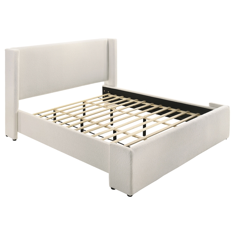 Pemberly Row Boucle Fabric Upholstered Eastern King Platform Bed White