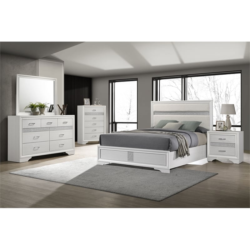 Pemberly Row 5-Piece Contemporary Wood Eastern King Bedroom Set in White