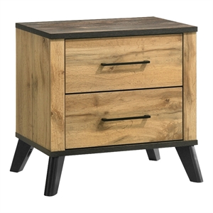 Pemberly Row 2-Drawer Rectangular Wood Nightstand in Natural Pine and Brown