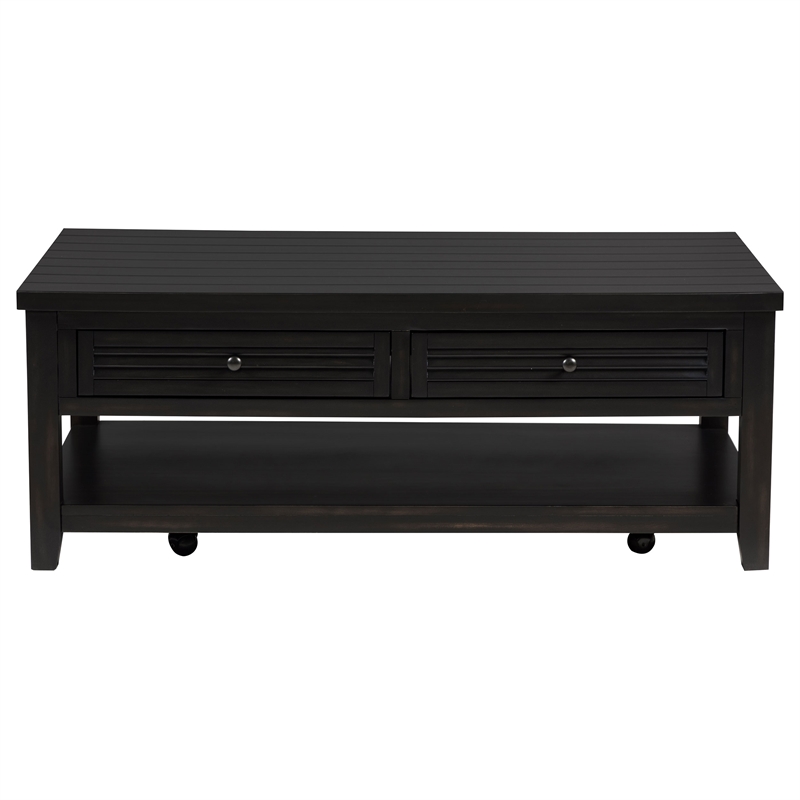 Pemberly Row 2-Drawer Rectangular Wood Coffee Table Distressed Java and Black