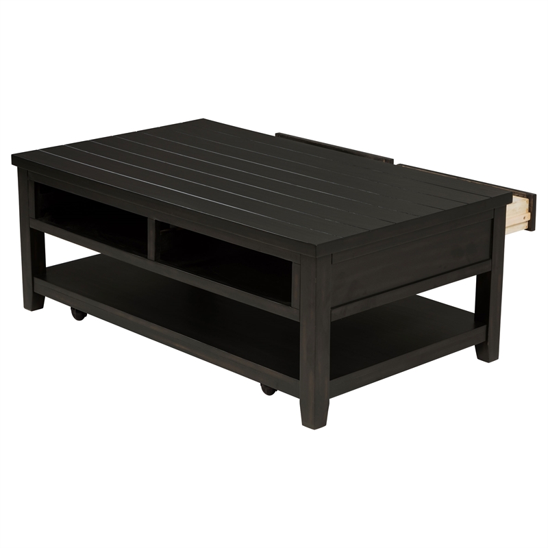 Pemberly Row 2-Drawer Rectangular Wood Coffee Table Distressed Java and Black