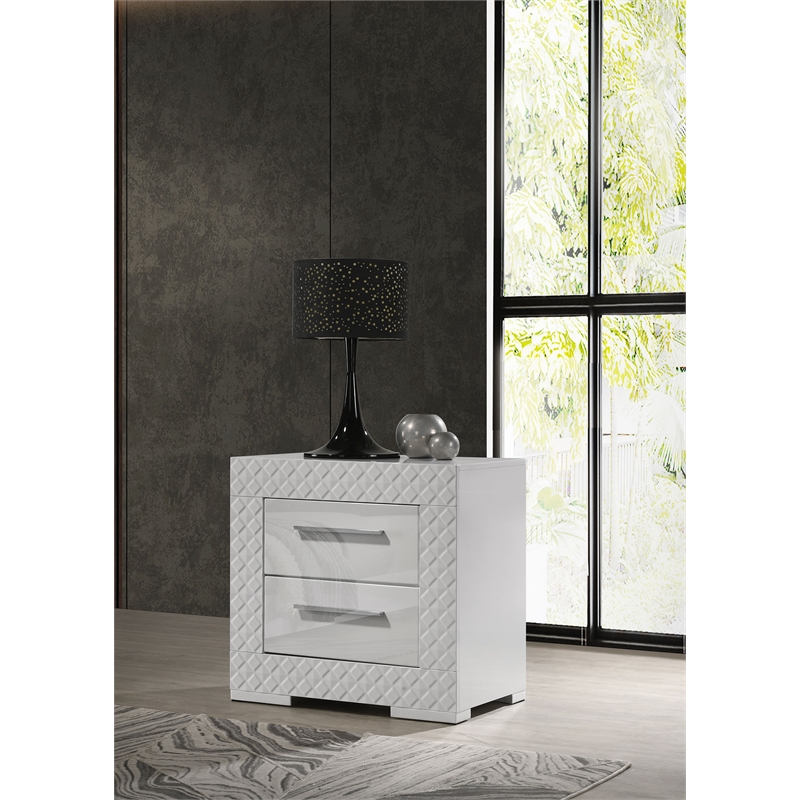 Pemberly Row 2-Drawer Contemporary Wood Nightstand White High Gloss