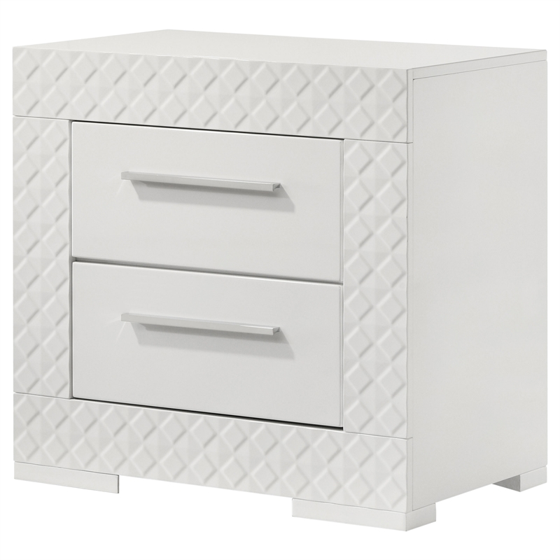 Pemberly Row 2-Drawer Contemporary Wood Nightstand White High Gloss