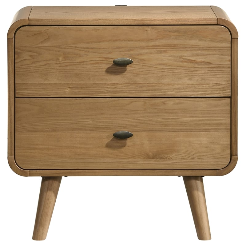 Pemberly Row Mid-Century Wood 2-Drawer Nightstand in Light Ash